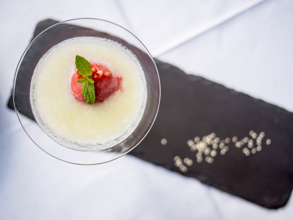 Orange crème brûlée with sorbet